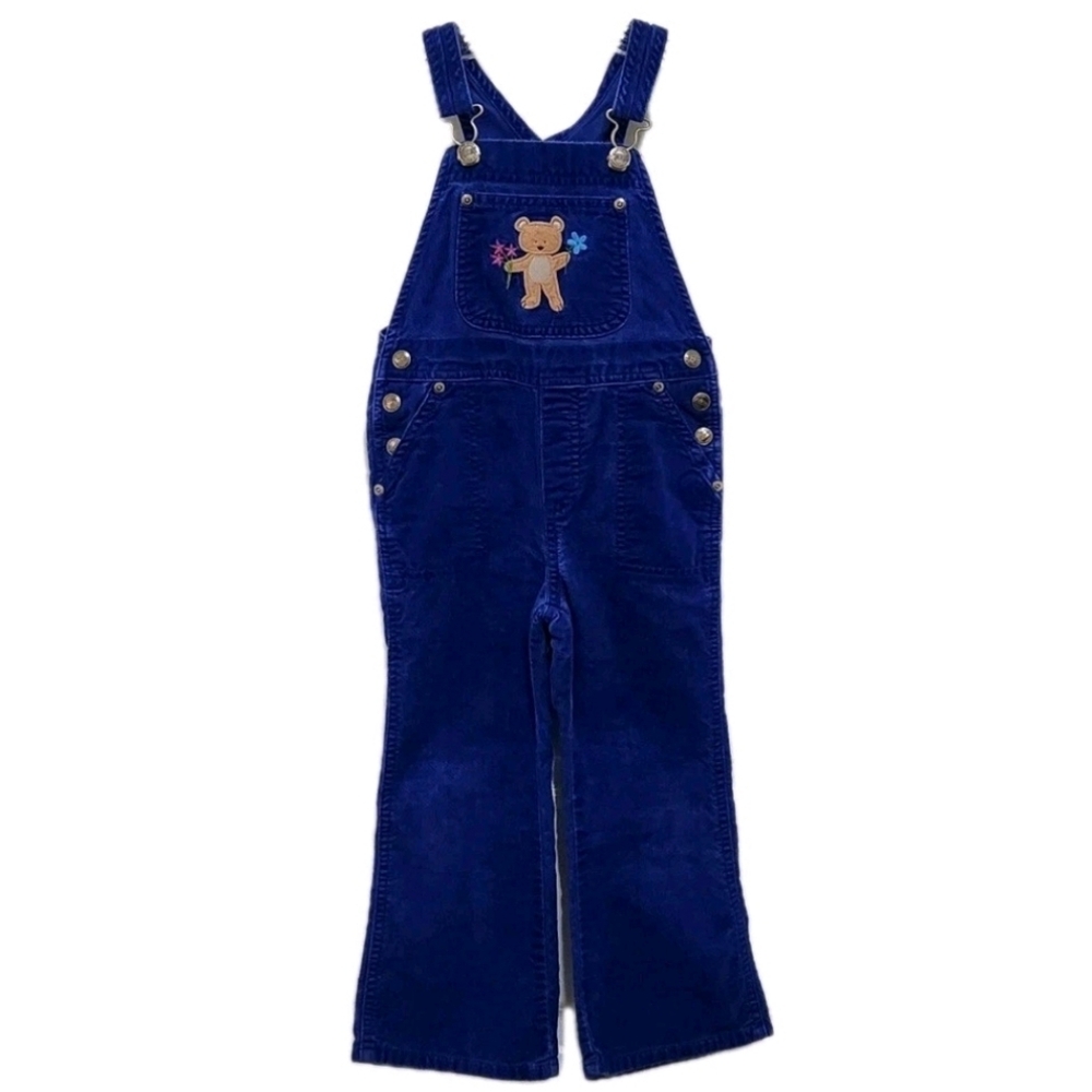 Vtg Y2K Arizona Girls 4 Velour Overalls Teddy Bear Applique Flare Leg